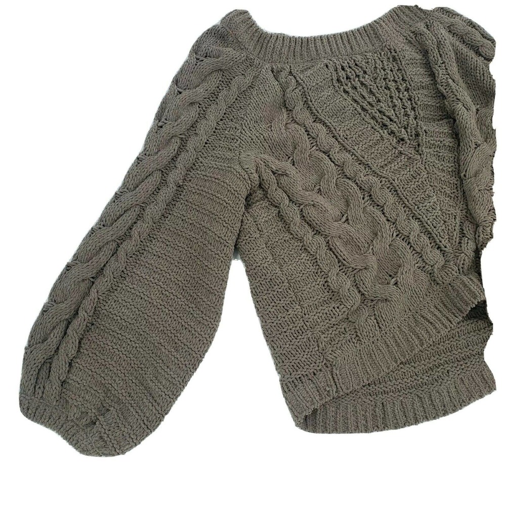 Express Cable Knit Balloon Sleeve Tan Sweater - Picture 9 of 11